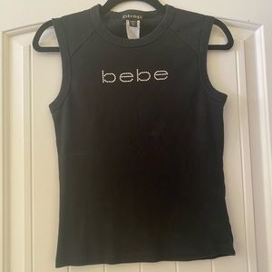 Vintage Y2K BEBE Bedazzled Black Ribbed Tank Top